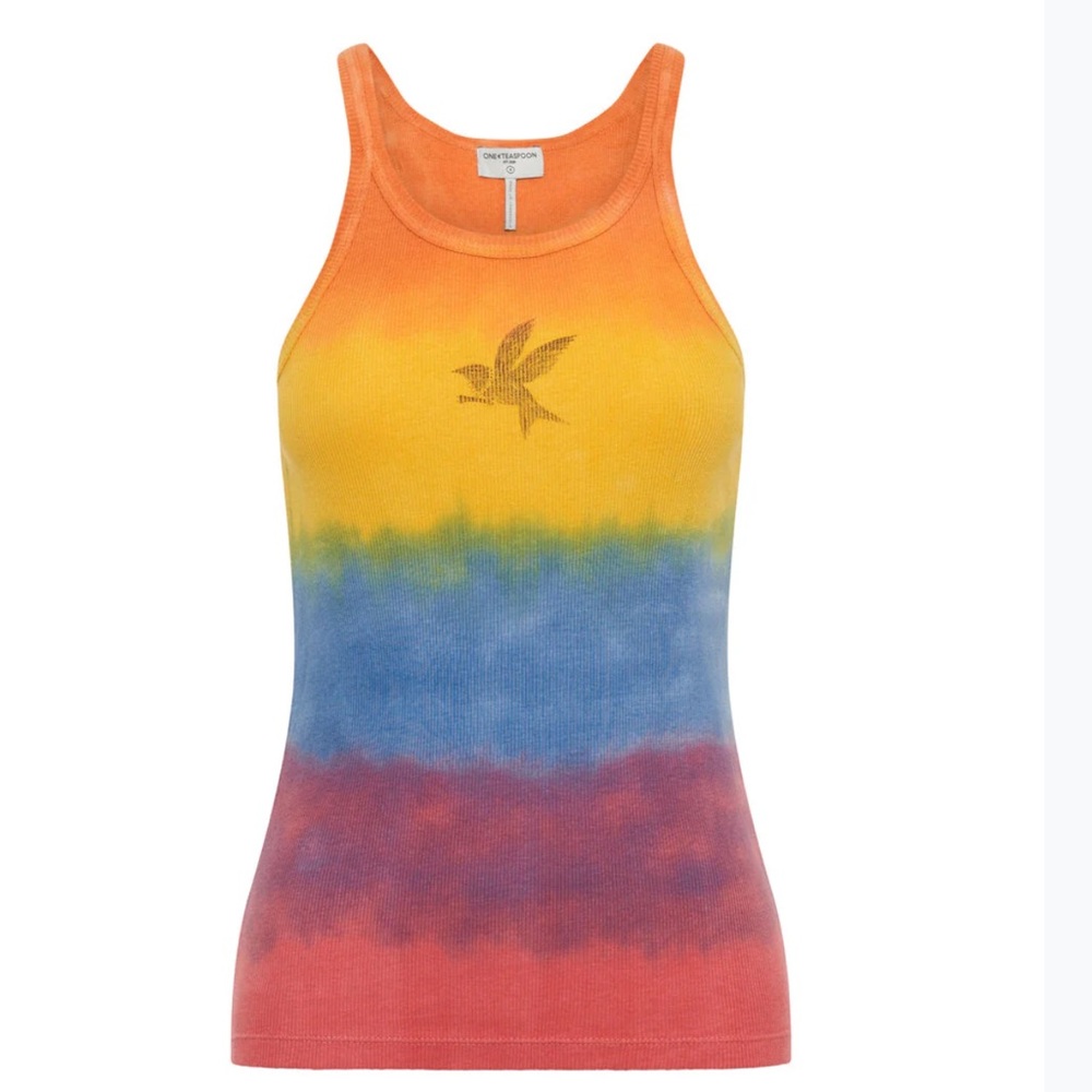One Teaspoon Tie Dye SUNSET STRIPE RIB SINGLET Bower Bird Logo Small - Picture 3 of 16